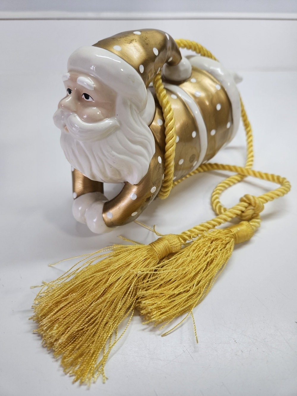 Department 56 Gold and White Porcelain Large Santa Claus Ornament Decor Tassel
